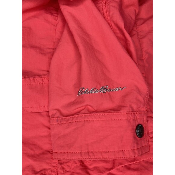 Eddie Bauer Rain Jacket Women XL Red Hooded Long Sleeve Pockets Zip Snap Front - Picture 6 of 6